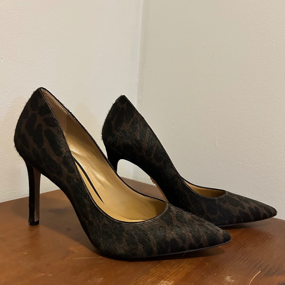 Jessica Simpson Leopard Calf Hair Heels Size 7 Pointed Toe Stiletto